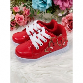 Tênis de Cadarço Vermelho C/ Aplique Borboletas Meninas