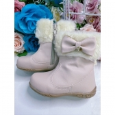 Botinha Infantil Marfim Courino Lacinho e Pingente C/ Zíper