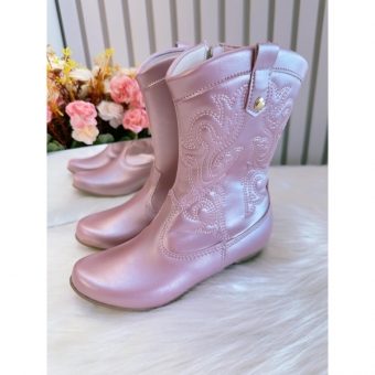 Bota infantil Boiadeira Texana Rose Metalizado Zíper e Salto