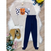 Conjunto de Moletom Blusa Marfim e Calça Azul Marinho Jogos