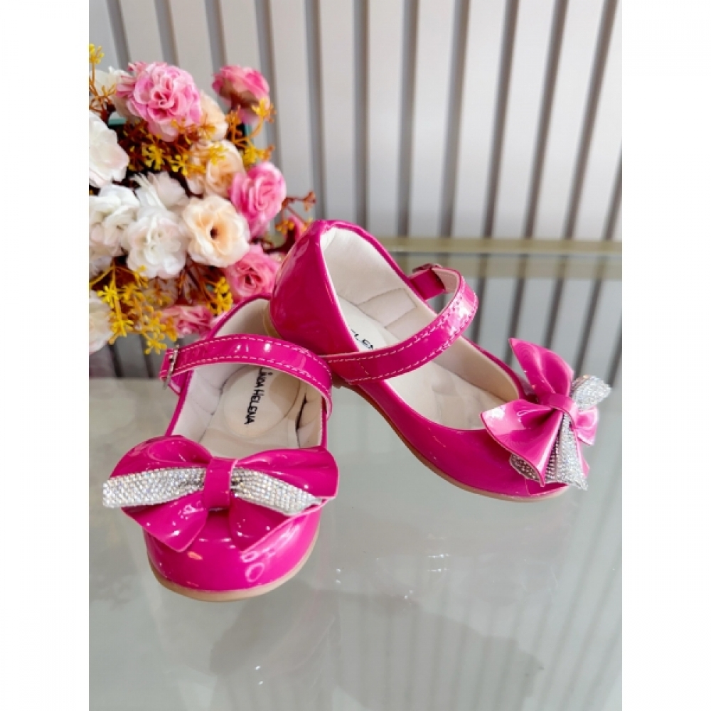 Sapatinho Pink Verniz Luxo Com Aplique de Lacinho