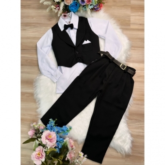 Conjunto Social Colete Calça Gravata Preto e Camisa Branca