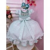 Vestido Infantil Verde Claro Cinto de Pérolas Casamentos