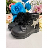 Coturno Infantil Preto de Cadarço Aplique Estrela C/ Brilho