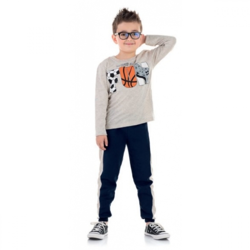 Conjunto de Moletom Blusa Marfim e Calça Azul Marinho Jogos