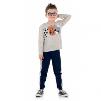 Conjunto de Moletom Blusa Marfim e Calça Azul Marinho Jogos