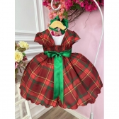 Vestido Infantil Vermelho C/ Xadrez Natal Festas Luxo