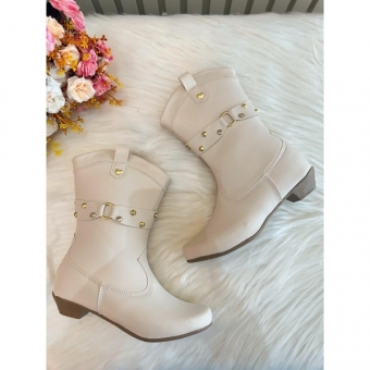 Bota infantil Boiadeira Texana Off White Com Salto e Zíper