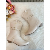 Bota infantil Boiadeira Texana Off White Com Salto e Zíper