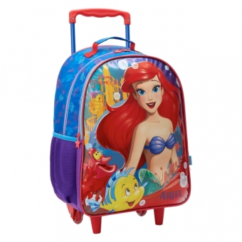 Mochila de Rodinhas Escolar da Princesa Disney Ariel Metálica