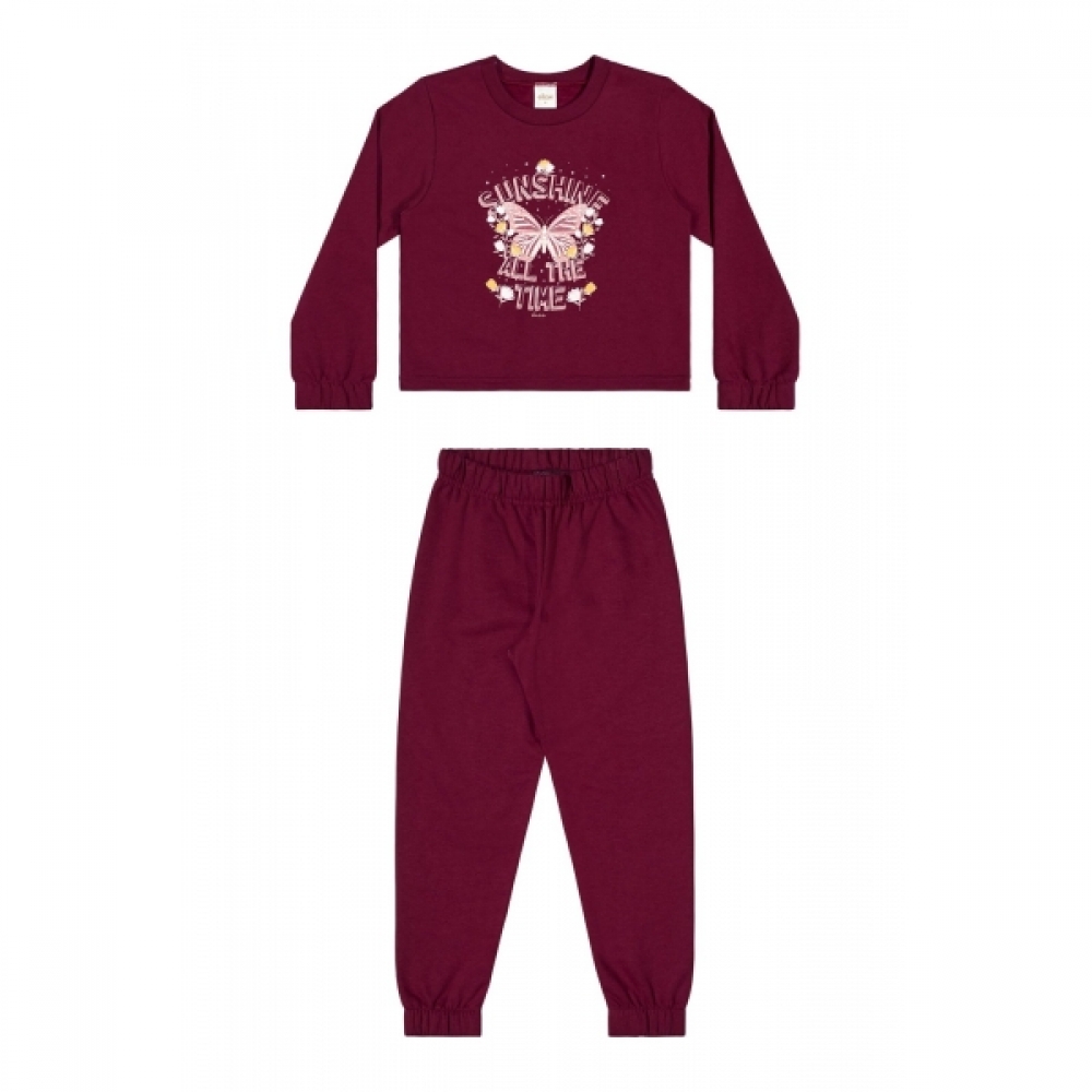 Conjunto Moleton Meninas Marsala Com Estampa Luxo