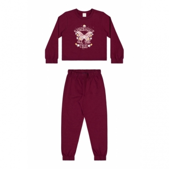 Conjunto Moleton Meninas Marsala Com Estampa Luxo