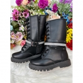 Botinha Infantil Cano Alto Preto Com Cadarço e Ziper