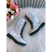 Bota Infantil Boiadeira Cano Alto Prata Furta cor Cadarço Zíper