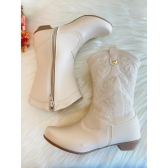 Bota infantil Boiadeira Texana Off White Com Zíper e Salto