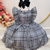 Vestido Infantil Xadrez Cinza Tartan Festas Luxo