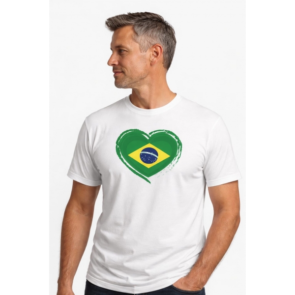 Camiseta Branca Estampa Coração Brasil – Design Patriótico Premium