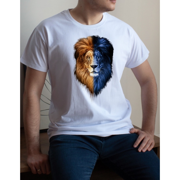 Camiseta Leão Bicolor – Força e Estilo Moderno