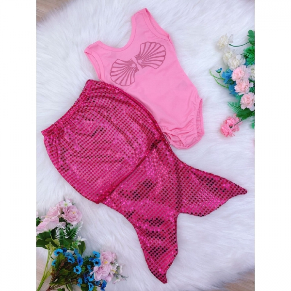 Fantasia Infantil Sereia Rosa Chiclete e Escamas Pink