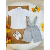 Conjunto Social Camisa Short Gravata e Suspensório Cinza - Cinza