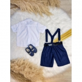 Conjunto Social Camisa Gravata Short e Susp. Azul Marinho