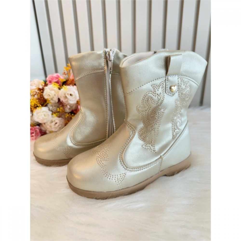 Bota infantil Boiadeira Texana Dourado Com Zíper Luxo