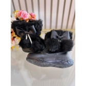 Botinha Infantil Preto Laço e Pompom Com Zíper Super Luxo