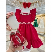 Vestido Infantil Vermelho Luxo Com Pérolas Festas Daminhas