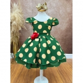 Vestido Infantil Verde Militar C/ Broche de Flor Festas