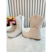 Bota infantil Boiadeira Texana Off White Com Salto e Zíper