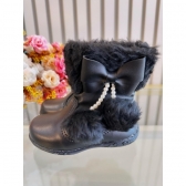 Botinha Infantil Preto Laço e Pompom Com Zíper Super Luxo
