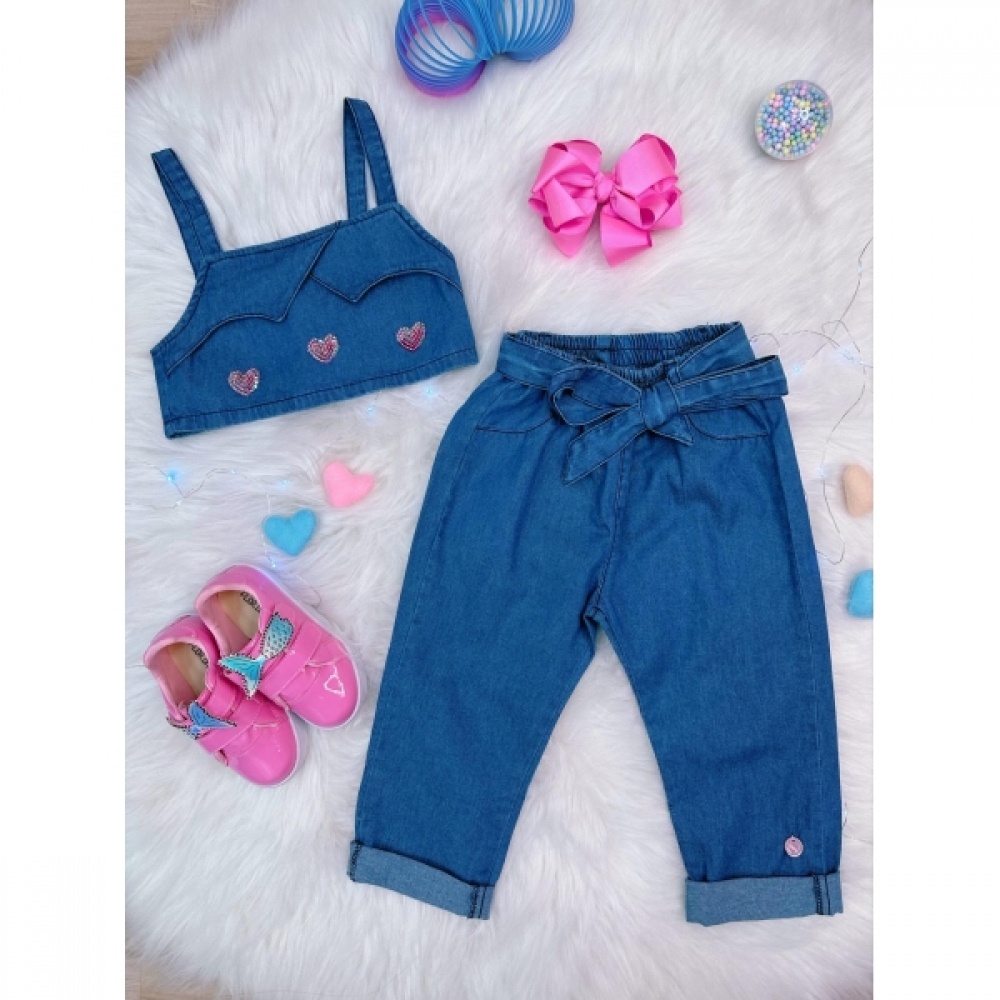 Conjunto Jeans Love Fashion Festas Luxo