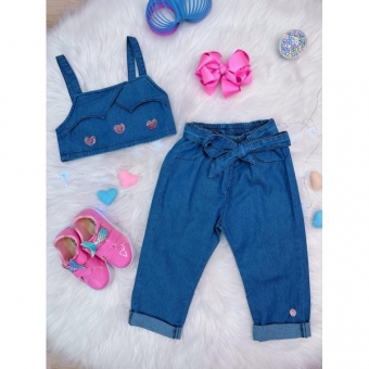 Conjunto Jeans Love Fashion Festas Luxo