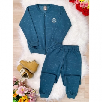 Conjunto de Moletom Blusa C/ Zíper e Calça Azul Petróleo