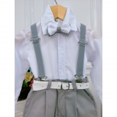 Conjunto Social Camisa Branca Susp. Gravata e Calça Cinza