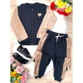 Conjunto de Moletom Blusa C/ Zíper e Calça Preto Marfim