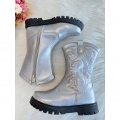 Bota infantil Boiadeira Texana Prata Com Zíper Luxo