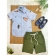 Conjunto Camisa Azul Com Bermuda Verde Musgo de Cordão