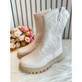 Bota infantil Boiadeira Texana Off White Com Zíper Luxo