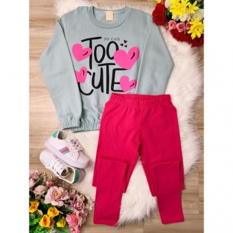 Conjunto de Moletom Blusa Verde e Calça Pink Too Cute