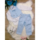 Conjunto Social C/ Colete Calça Gravata Azul Camisa Branca