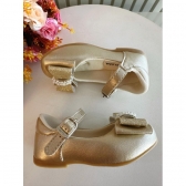 Sapatinho Ouro Com Aplique de Lacinho e Strass Glitter