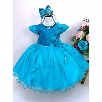 Vestido Infantil Verde Renda Aplique Borboletas Flor