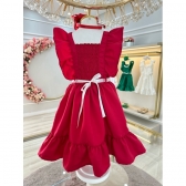 Vestido Infantil Vermelho Luxo Com Pérolas Festas Daminhas