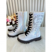 Bota Infantil Boiadeira Cano Alto Prata Furta cor Cadarço Zíper