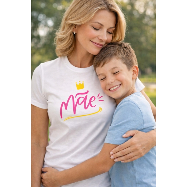 Camiseta Mãe Estampada com Coroa