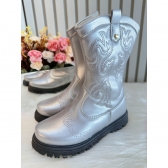 Bota infantil Boiadeira Texana Prata Com Zíper Luxo