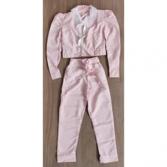Conjunto Infantil Meninas Camisa e Calça Rosa Luxo