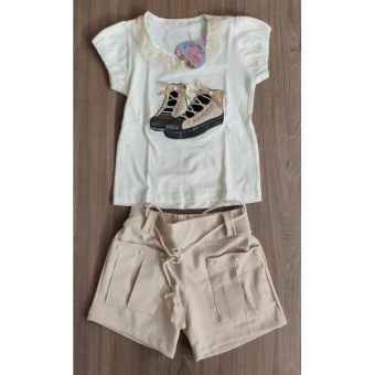 Conjunto Infantil Meninas Desenho Botinha C/ Aplique Lacinho
