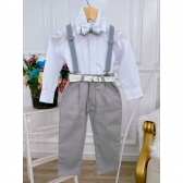 Conjunto Social Camisa Branca Susp. Gravata e Calça Cinza